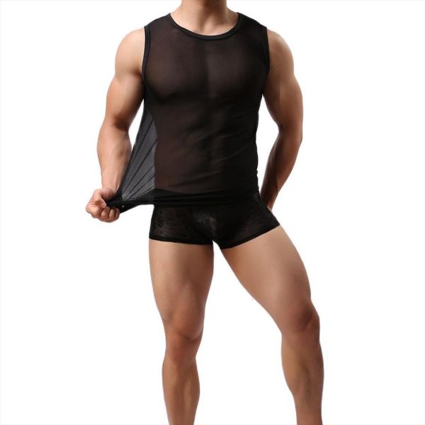 mens sleeveless blouses full transparent mesh tank fad slimming casual version knit silky fabric vest see through, White;black
mens sleeveless blouses full transparent mesh tank fad slimming casual version knit silky fabric vest see through, White;black