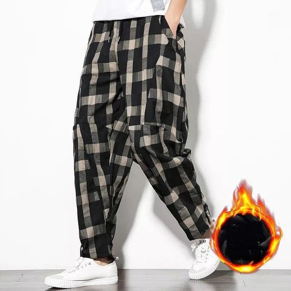 thicken men's plaid harem pants breathable linen baggy casual mid waist harajuku trousers hip hop streetweat, Black
thicken men's plaid harem pants breathable linen baggy casual mid waist harajuku trousers hip hop streetweat, Black