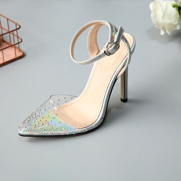 fashion rhinestone transparent shoes stilettos high heels sandals women pointed toe party silver wedding, Black
fashion rhinestone transparent shoes stilettos high heels sandals women pointed toe party silver wedding, Black