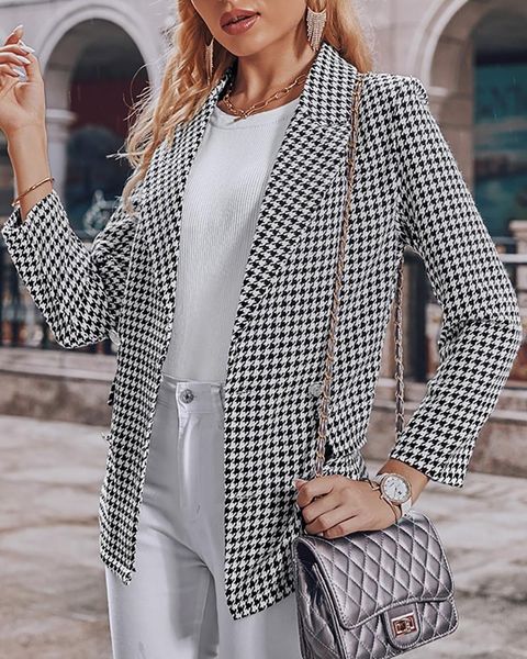 women's suits & blazers thousand bird suit coat fashion style lapel long sleeve pocket office for women fall 2021, White;black
women's suits & blazers thousand bird suit coat fashion style lapel long sleeve pocket office for women fall 2021, White;black