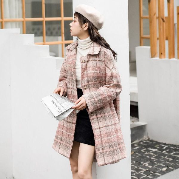 women's wool & blends women plaid long coat 2021 fashion woollen overcoat loose outwear female winter warm elegant top, Black
women's wool & blends women plaid long coat 2021 fashion woollen overcoat loose outwear female winter warm elegant top, Black