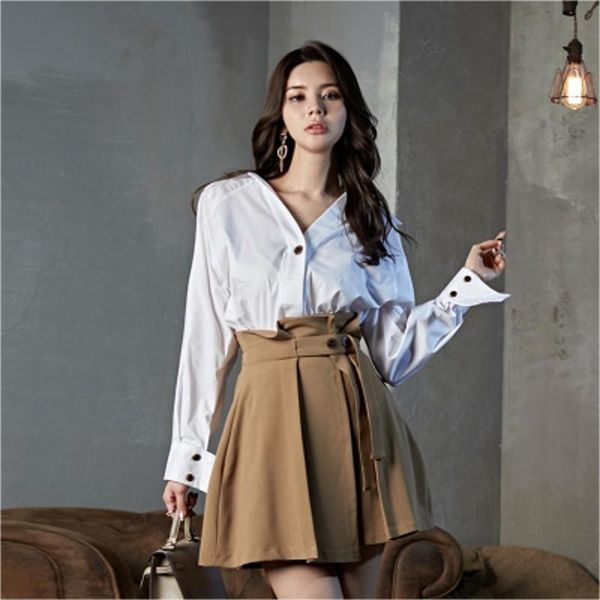 two piece dress 2021 spring autumn korean lapel drop shoulder shirt + high waist pleated skirt sets, White
two piece dress 2021 spring autumn korean lapel drop shoulder shirt + high waist pleated skirt sets, White