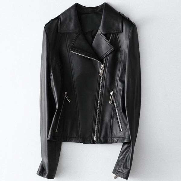 women's leather & faux real soft sheep skin short motorcycle coat fashion genuine lapel jackets zipper pocket outerwear autumn winter, Black
women's leather & faux real soft sheep skin short motorcycle coat fashion genuine lapel jackets zipper pocket outerwear autumn winter, Black