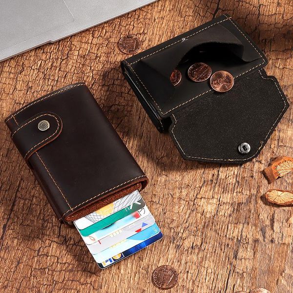 card holders men crazy horse leather automatic holder wallet metal rfid vintage aluminium up crad case with back coin purse, Brown;gray
card holders men crazy horse leather automatic holder wallet metal rfid vintage aluminium up crad case with back coin purse, Brown;gray