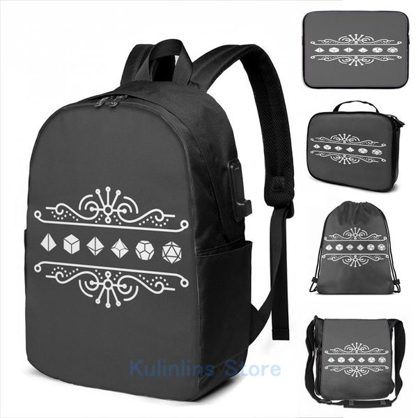 backpack funny graphic print ornamental dice set of necromancer tablerpg gaming usb charge men school travel lapbag
backpack funny graphic print ornamental dice set of necromancer tablerpg gaming usb charge men school travel lapbag