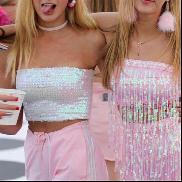 bling sequins women camis crop strapless tube stretchy vest festival rave clothing stage performance party clubwear, White
bling sequins women camis crop strapless tube stretchy vest festival rave clothing stage performance party clubwear, White