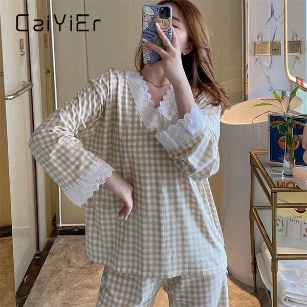 caiyier women grid pajamas set princess sweet fashion cute sleepwear lace long sleeve pant v-neck loose homewear 2piece/set 211109, Black;red
caiyier women grid pajamas set princess sweet fashion cute sleepwear lace long sleeve pant v-neck loose homewear 2piece/set 211109, Black;red
