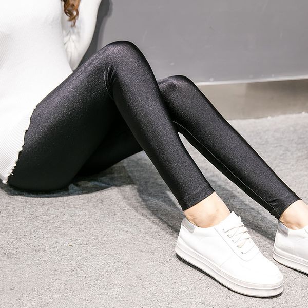 spring new step on foot shiny thin women wear nine point elastic pants large slim fit nylon bottoms, Black
spring new step on foot shiny thin women wear nine point elastic pants large slim fit nylon bottoms, Black
