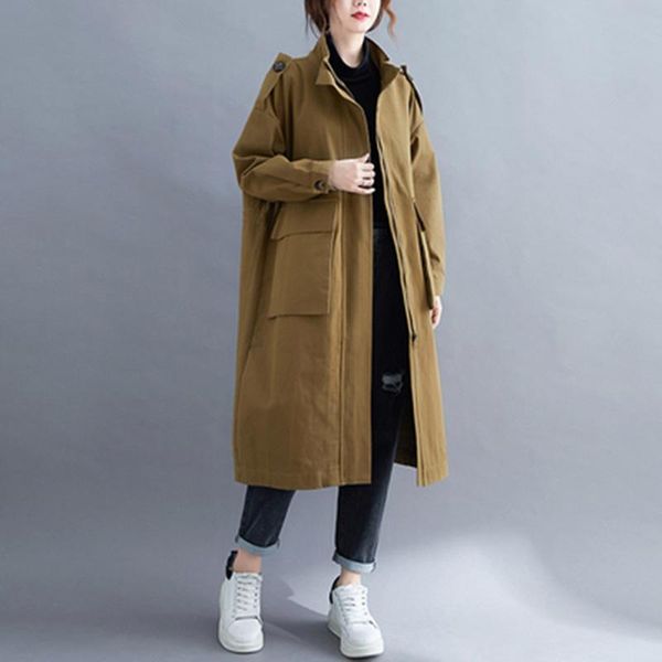 women's trench coats 2021 spring/autumn women loose casual long sleeve mandarin collar coat big pocket zipper cotton a483, Tan;black
women's trench coats 2021 spring/autumn women loose casual long sleeve mandarin collar coat big pocket zipper cotton a483, Tan;black