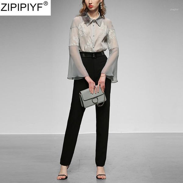 two piece dress spring runway pants suits women turn down collar long sleeve embroidery blouse shirts+pencil trousers fashion 2 pant set, White
two piece dress spring runway pants suits women turn down collar long sleeve embroidery blouse shirts+pencil trousers fashion 2 pant set, White