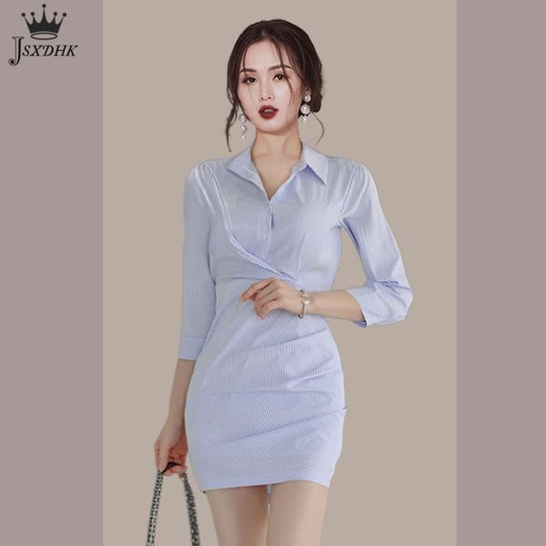 casual dresses korean style lapel commuter striped shirt dress 2021 office ladies elegant simple series three quarter sleeve mini, Black;gray
casual dresses korean style lapel commuter striped shirt dress 2021 office ladies elegant simple series three quarter sleeve mini, Black;gray