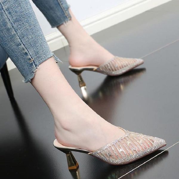 slippers 2021 small high-heeled sandals and women summer wear all-match fashion baotou pointed toe mesh rhinestone half slip, Black
slippers 2021 small high-heeled sandals and women summer wear all-match fashion baotou pointed toe mesh rhinestone half slip, Black
