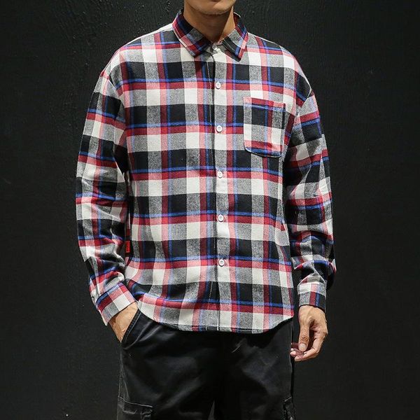 men's casual shirts men clothing 2021 spring and autumn plaid shirt loose drop shoulder trend long sleeves camisas para hombre, White;black
men's casual shirts men clothing 2021 spring and autumn plaid shirt loose drop shoulder trend long sleeves camisas para hombre, White;black