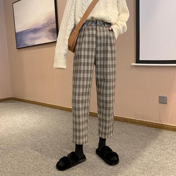 women's pants & capris retro plaid wool casual wide leg fall 2021 korean loose and versatile slim, Black;white
women's pants & capris retro plaid wool casual wide leg fall 2021 korean loose and versatile slim, Black;white