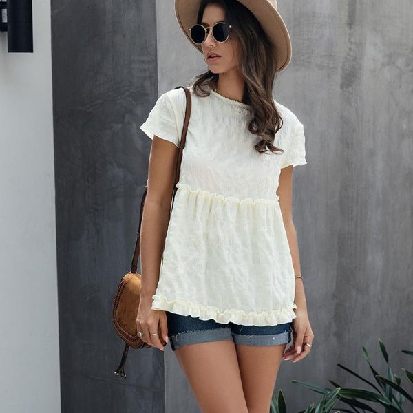 women's blouses & shirts shirt round neck ruffled short sleeve casual blouse ropa mujer poleras de moda 2021, White
women's blouses & shirts shirt round neck ruffled short sleeve casual blouse ropa mujer poleras de moda 2021, White
