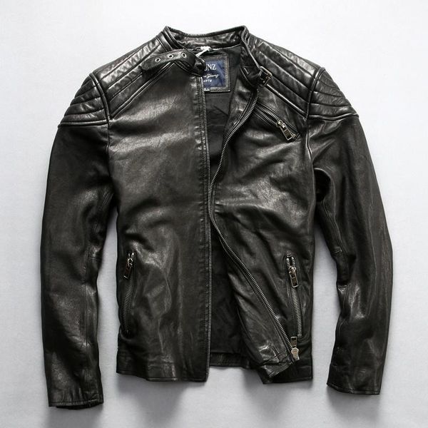 men's leather & faux motorcycle fashion slim genuine jacket men stand collar casual goat male winter coat, Black
men's leather & faux motorcycle fashion slim genuine jacket men stand collar casual goat male winter coat, Black