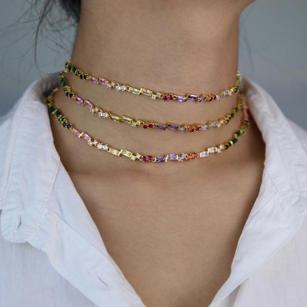 baguette rainbow cz station chain choker necklace adjusted size gold colorful summer jewelry chains, Silver
baguette rainbow cz station chain choker necklace adjusted size gold colorful summer jewelry chains, Silver