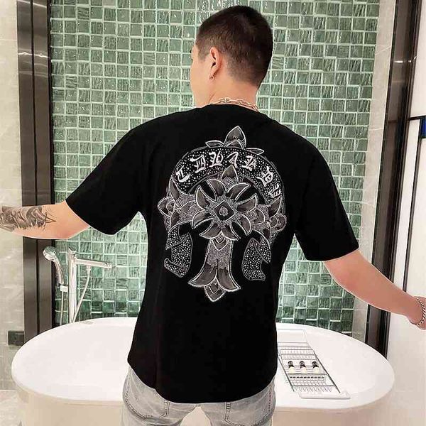 2021 summer tide brand cro new net red half horseshoe sanskrit cross drill short sleeve t-shirt, White;black
2021 summer tide brand cro new net red half horseshoe sanskrit cross drill short sleeve t-shirt, White;black