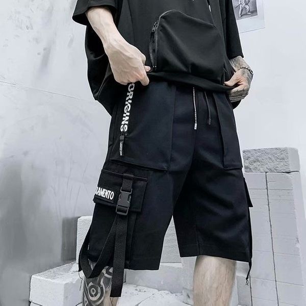men's shorts men summer high street capris hip hop elastic multi-pocket loose casual sweatpants black streetwear cropped trousers, White;black
men's shorts men summer high street capris hip hop elastic multi-pocket loose casual sweatpants black streetwear cropped trousers, White;black