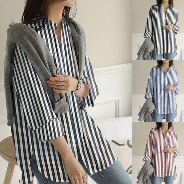 women's blouses & shirts fashion shirt striped printed slit loose long sleeve turn-down button casual ladies femme elegant office top, White
women's blouses & shirts fashion shirt striped printed slit loose long sleeve turn-down button casual ladies femme elegant office top, White