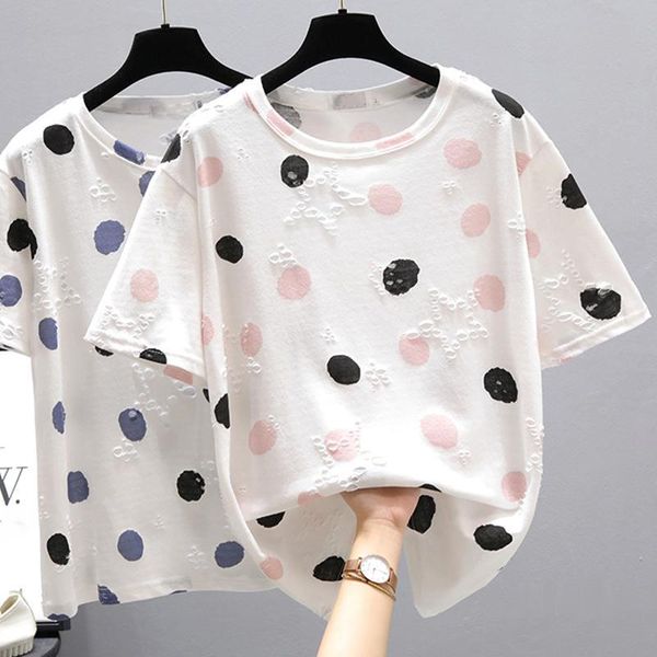 women's t-shirt plus size 2021 summer cotton short sleeve casual all-match polka dot female lady's round neck tees, White
women's t-shirt plus size 2021 summer cotton short sleeve casual all-match polka dot female lady's round neck tees, White