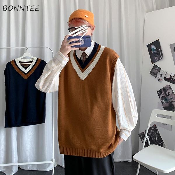 men sweater vest patchwork panelled v-neck knitted sweaters male loose korean preppy style soft ins chic sleeveless streetwear men's ve, Black;white
men sweater vest patchwork panelled v-neck knitted sweaters male loose korean preppy style soft ins chic sleeveless streetwear men's ve, Black;white