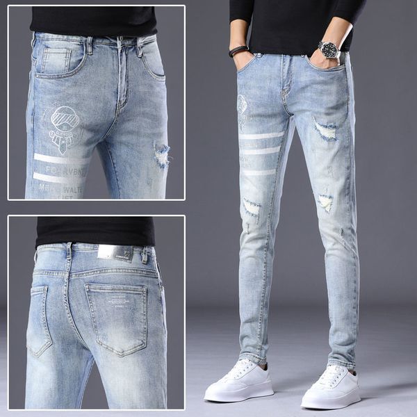men's jeans spring and autumn distressed male-style stylist fashion all-match strain beggar long pants, Blue
men's jeans spring and autumn distressed male-style stylist fashion all-match strain beggar long pants, Blue