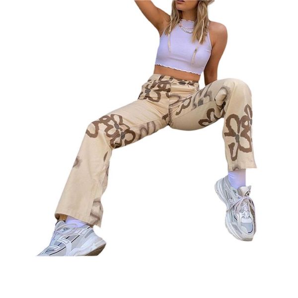 women's jeans women casual straight leg high waist floral print loose denim pants with pockets, Blue
women's jeans women casual straight leg high waist floral print loose denim pants with pockets, Blue