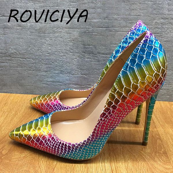 dress shoes brand colorful snake pattern high heels 12cm pointed toe shallow women's party evening qp096 roviciya, Black
dress shoes brand colorful snake pattern high heels 12cm pointed toe shallow women's party evening qp096 roviciya, Black