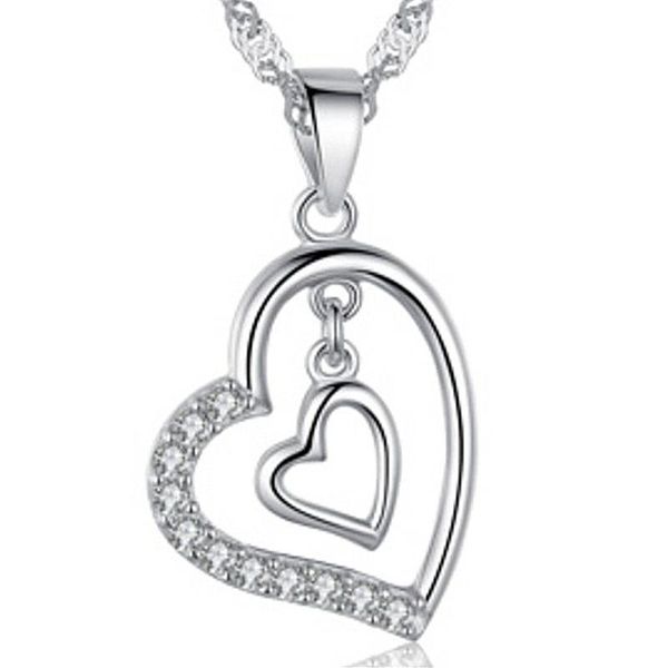 diamond heart necklace double hearts pendant necklaces chain women children fashion jewelry, Silver
diamond heart necklace double hearts pendant necklaces chain women children fashion jewelry, Silver
