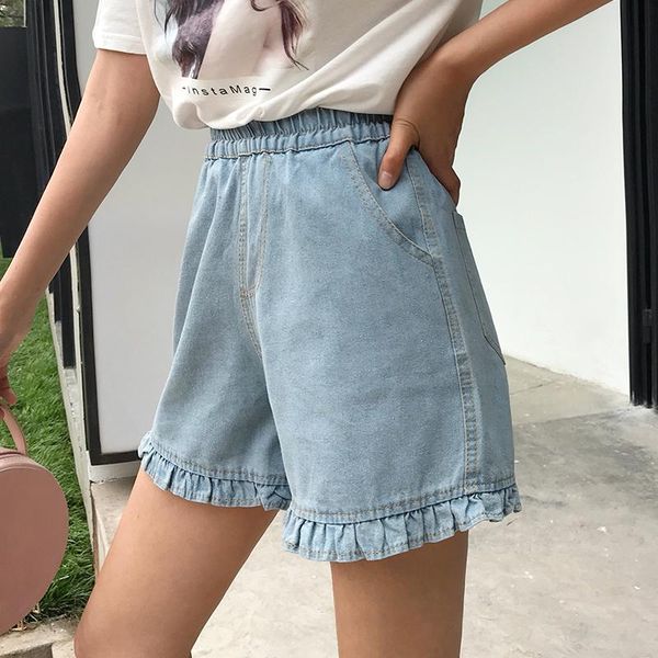 women's shorts summer loose high waist denim women ruffle elastic college wind female jeans plus size s-5xl, White;black
women's shorts summer loose high waist denim women ruffle elastic college wind female jeans plus size s-5xl, White;black