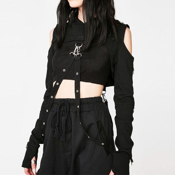 women's t-shirt gothic women hoodie hollow short sweatshirt pullover hooded streetwear chain punk metal hoodies young fall, White
women's t-shirt gothic women hoodie hollow short sweatshirt pullover hooded streetwear chain punk metal hoodies young fall, White