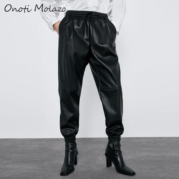 women's pants & capris onoti molazo casual pu leather long bottoms elastic waist ladies fashion streetwear female 2021 spring autumn, Black;white 
women's pants & capris onoti molazo casual pu leather long bottoms elastic waist ladies fashion streetwear female 2021 spring autumn, Black;white