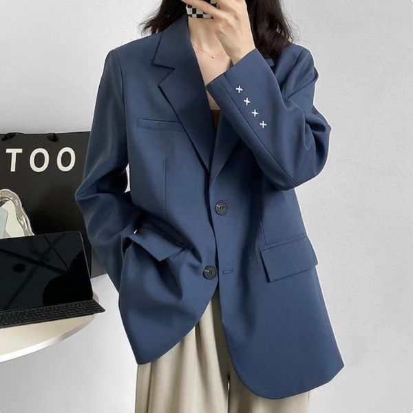 women's suits & blazers korean style embroidery single breasted loose fit oversized blazer, White;black
women's suits & blazers korean style embroidery single breasted loose fit oversized blazer, White;black