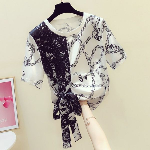 blouses blusas mujer de moda black and white contrast print waist bow tied short-sleeved satin shirt female summer ladies
blouses blusas mujer de moda black and white contrast print waist bow tied short-sleeved satin shirt female summer ladies