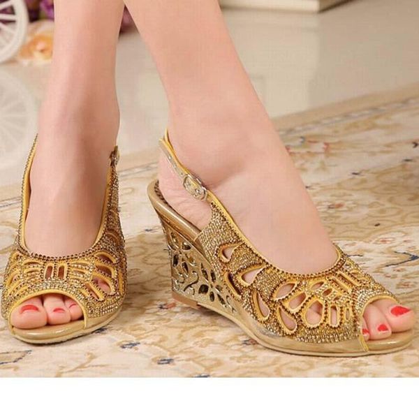 women hollow cut-outs wedges high heels sandals open toe summer comfortable wedge rhinestone stiletto heeled buckle ladies shoes, Black
women hollow cut-outs wedges high heels sandals open toe summer comfortable wedge rhinestone stiletto heeled buckle ladies shoes, Black