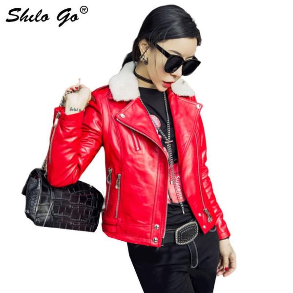 women's jackets shilo go leather jacket womens spring fashion sheepskin genuine coat fur lapel collar zipper rivet slim locomotive jack, Black;brown
women's jackets shilo go leather jacket womens spring fashion sheepskin genuine coat fur lapel collar zipper rivet slim locomotive jack, Black;brown