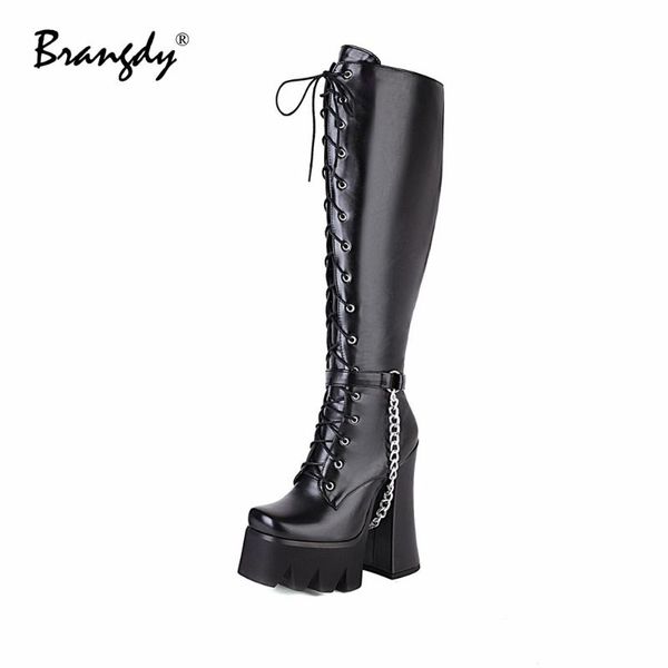 boots brangdy 2022 morden women thick heel pumps platform square toe shoes metal chain knee hight zipper soft pu, Black
boots brangdy 2022 morden women thick heel pumps platform square toe shoes metal chain knee hight zipper soft pu, Black