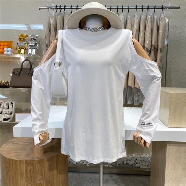 brand original design 2021 a loose-fitting casual t-shirt with an off-the-shoulder round collar sleeve labeled women's, White
brand original design 2021 a loose-fitting casual t-shirt with an off-the-shoulder round collar sleeve labeled women's, White