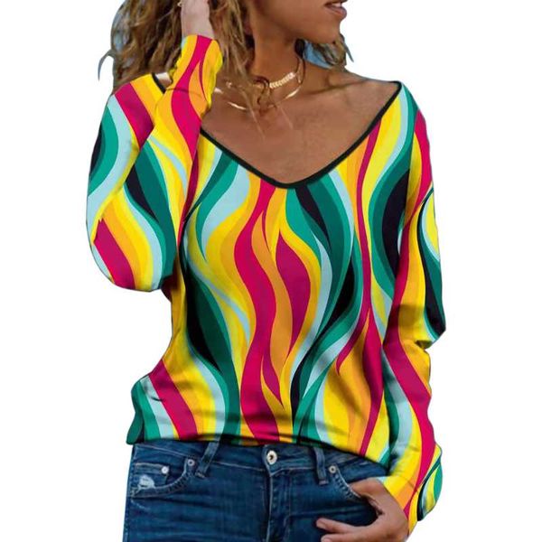 women's t-shirt fashion loose long sleeved v-neck printing shirts casual pullover plus size ladies, White
women's t-shirt fashion loose long sleeved v-neck printing shirts casual pullover plus size ladies, White