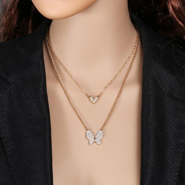 pendant necklaces fashion women's neck chain full rhinestone vintage butterfly geometry love double piece necklace metal jewelry, Silver
pendant necklaces fashion women's neck chain full rhinestone vintage butterfly geometry love double piece necklace metal jewelry, Silver
