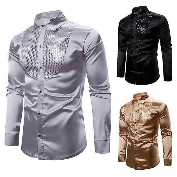 men's casual shirts shirts, sequined performance nightclub wear, emcee lapel long-sleeved, White;black
men's casual shirts shirts, sequined performance nightclub wear, emcee lapel long-sleeved, White;black