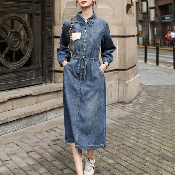 casual dresses tsxt spring 2021 female lapel long sleeve high waist strap loose fashion temperament blue denim shirt dress, Black;gray
casual dresses tsxt spring 2021 female lapel long sleeve high waist strap loose fashion temperament blue denim shirt dress, Black;gray
