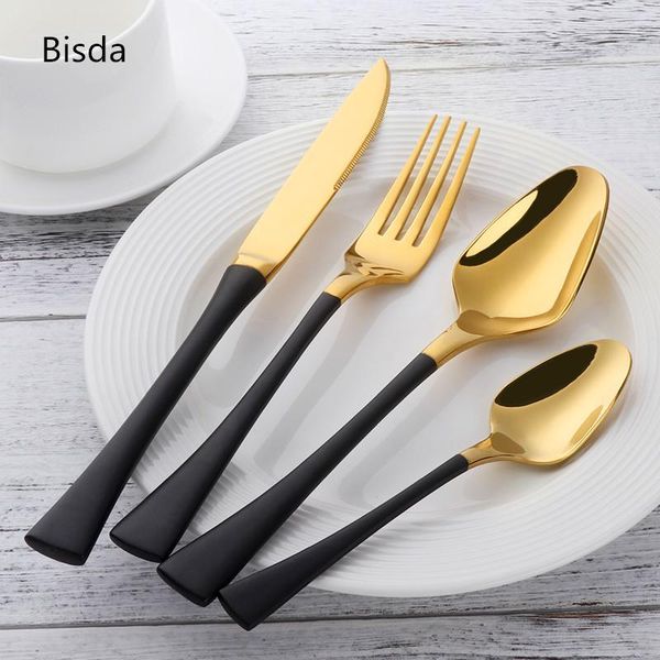 24pcs black gold flatware set stainless steel cutlery luxury knife fork western tableware used in party/restaurant sets
24pcs black gold flatware set stainless steel cutlery luxury knife fork western tableware used in party/restaurant sets