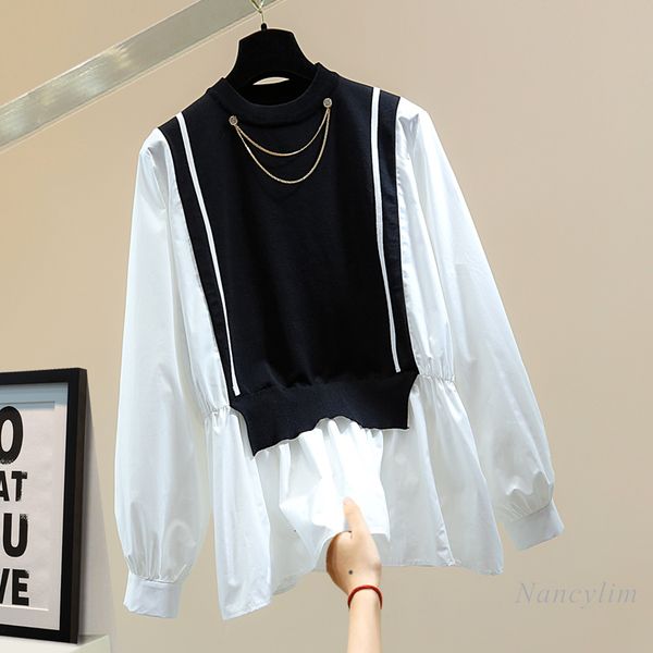 blouses knitted pullover doll shirt for woman spring korean style long striped sleeve loose blusas, White
blouses knitted pullover doll shirt for woman spring korean style long striped sleeve loose blusas, White