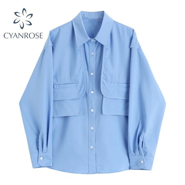 spliced blouses for ladies stylish pocket long sleeve boyfriend oversized women's shirt street ol elegant chic cardigan 210515, White
spliced blouses for ladies stylish pocket long sleeve boyfriend oversized women's shirt street ol elegant chic cardigan 210515, White