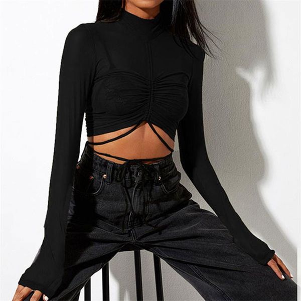 women's t-shirt female lace-up crop solid color mock neck long sleeve pullover see-through black/green/red/coffee s//l, White
women's t-shirt female lace-up crop solid color mock neck long sleeve pullover see-through black/green/red/coffee s//l, White