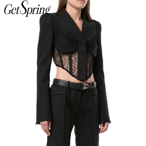 getspring women blazer long sleeve short ladies black coat lace stitching hollwo out women's suit jacket autumn 210601, White;black
getspring women blazer long sleeve short ladies black coat lace stitching hollwo out women's suit jacket autumn 210601, White;black