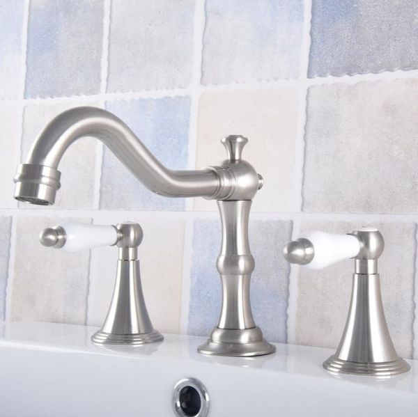 brushed nickel brass deck mounted bathroom basin faucet widespread vanity sink mixer tap three holes/two handles anf686 faucets
brushed nickel brass deck mounted bathroom basin faucet widespread vanity sink mixer tap three holes/two handles anf686 faucets