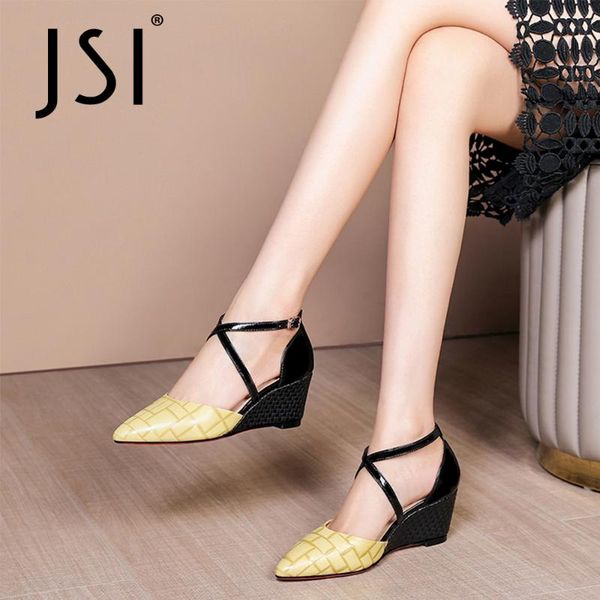 dress shoes jsi women summer genuine leather wedges pointed toe office lady comfortable dressing mature yellow sandals 2021 vo269, Black
dress shoes jsi women summer genuine leather wedges pointed toe office lady comfortable dressing mature yellow sandals 2021 vo269, Black